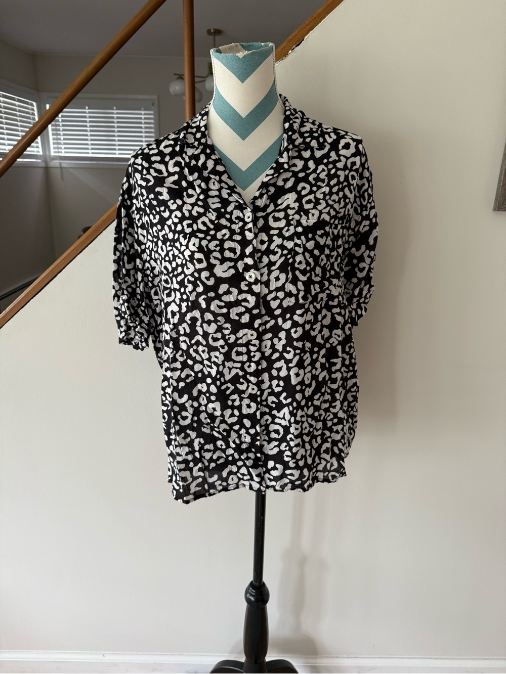 Urban Outfitters Black and White Leopard Print Button-Up Shirt